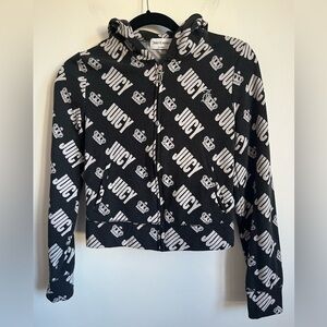 Juicy Couture Full Zip Hoodie Crown All Over Print - Black - S Small